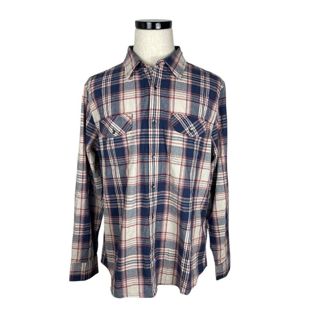 Flag & Anthem Plaid Button Up Shirt Mens Size Extra Large Collared Relaxed Comfy